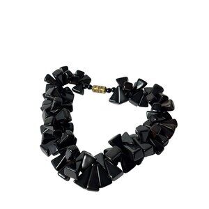 Chunky Black Obsidian Pyramid Bead Bracelet With Barrel Clasp 8.5 inches Long